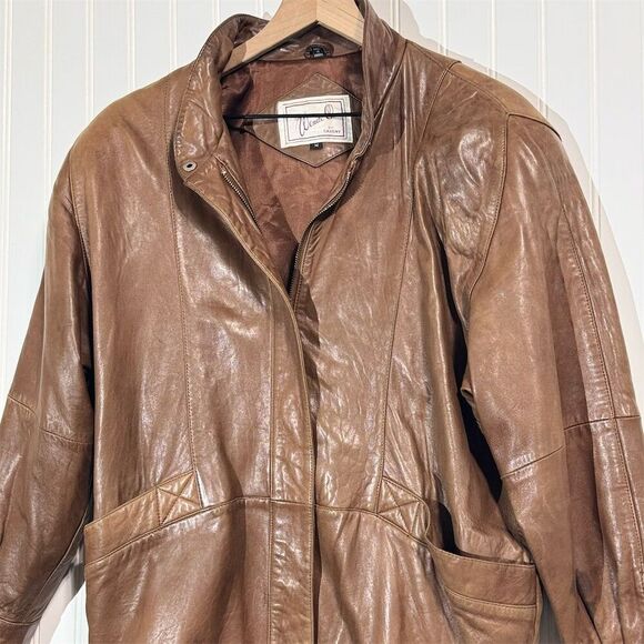 Vintage Wendi Q by Saxony Leather Jacket Brown Oversized 80s 90s Korea Women’s M - Picture 2 of 13